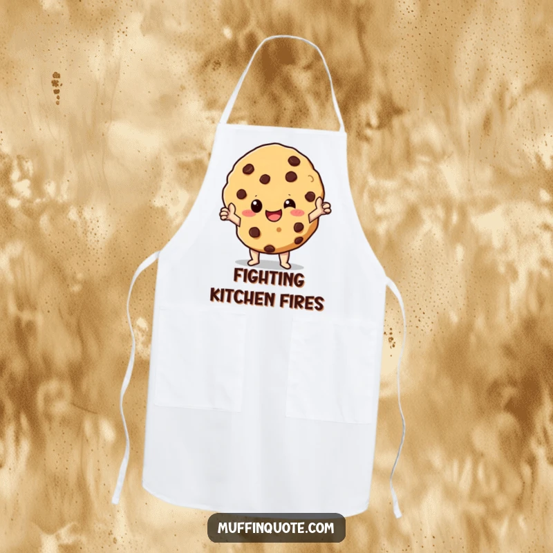 Funny Apron: A giggling chocolate chip cookie character striking a heroic pose, perfect for baking adventures and kitchen heroism.