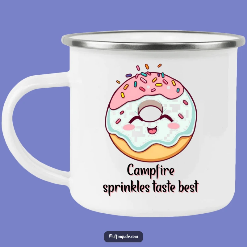 Funny Giggling Donut Camping Mug - Hilarious Sprinkle Enamel Cup for Outdoors