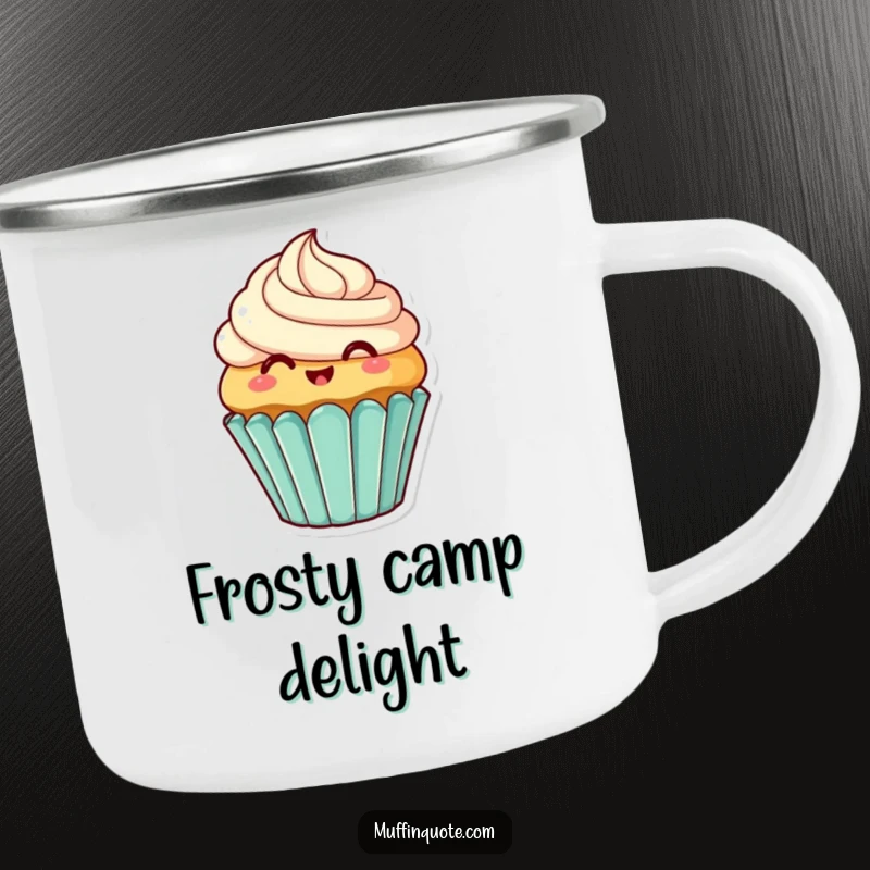 Funny Camping Mug: Smiling cupcake character wiggling its frosting, perfect for outdoor adventures and as a funny gift.