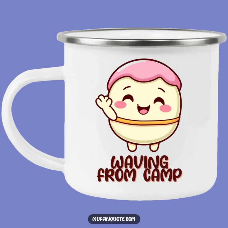 Funny Macaron Waving Camping Mug - Pastel Character Adventure Cup