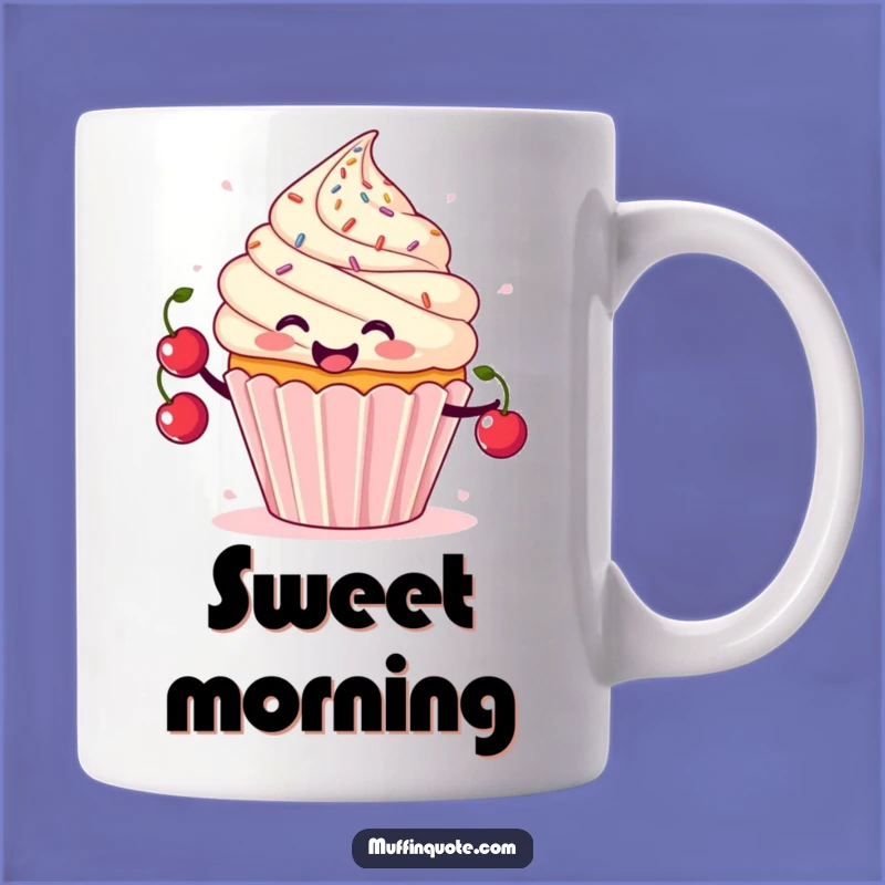 Funny Cupcake Juggling Mug - Smiling Cherry Character Treat Gift