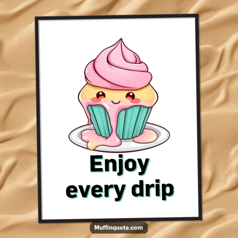 Funny cupcake digital art print, a playful character with dripping frosting, downloadable sweetness for instant decor.