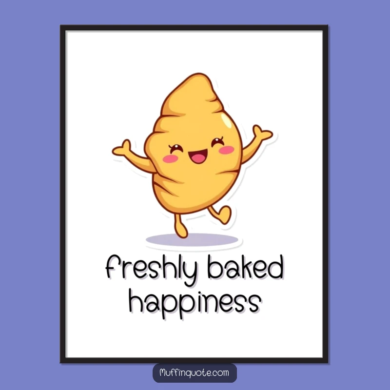 Funny Croissant Digital Art: Joyful Baked Hop Character for Kitchen Decor