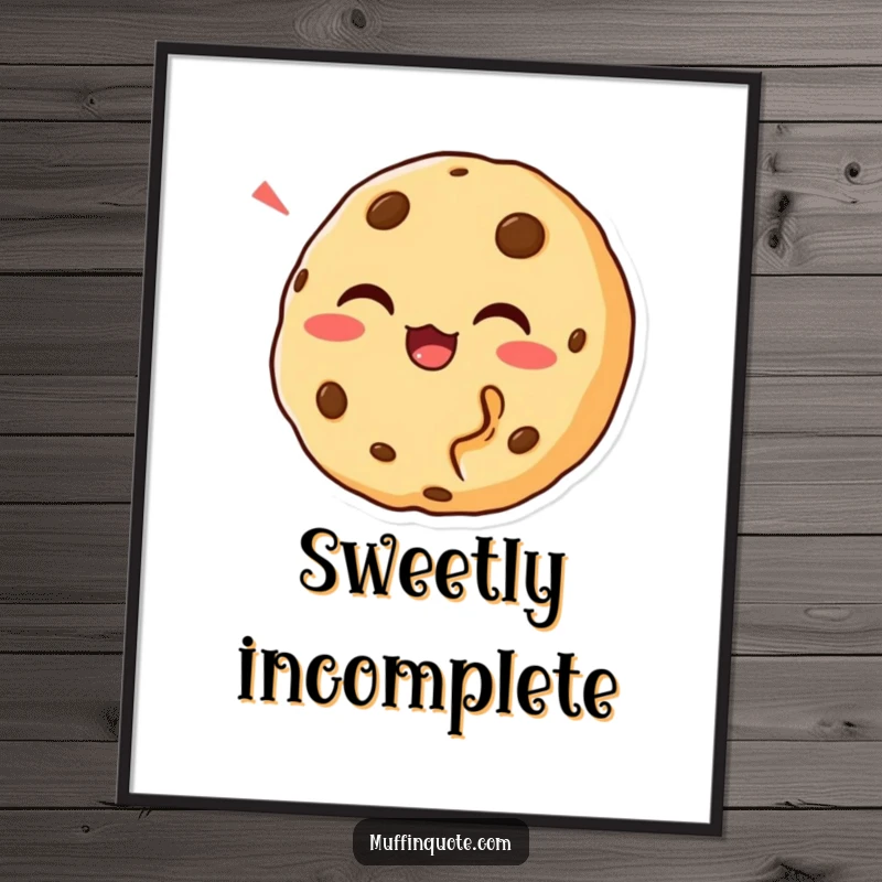 Funny Cookie Bite Digital Art Print featuring a chortling cookie character with a bite missing, ready for download and framing, a unique funny gift.