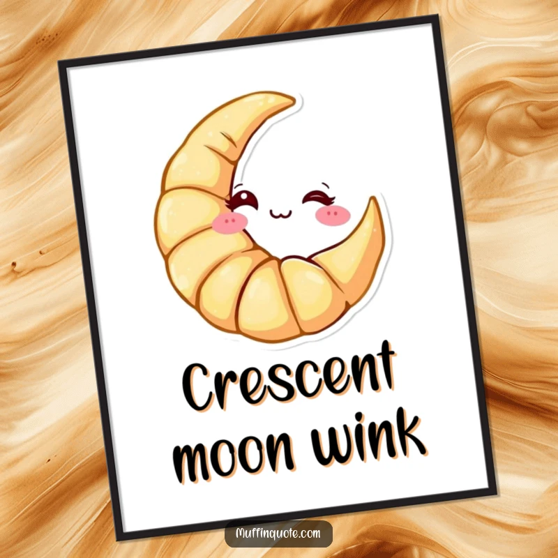 Funny Digital Art: A croissant character shaped like a crescent moon winking cheekily, perfect for adding playful and charming decor.