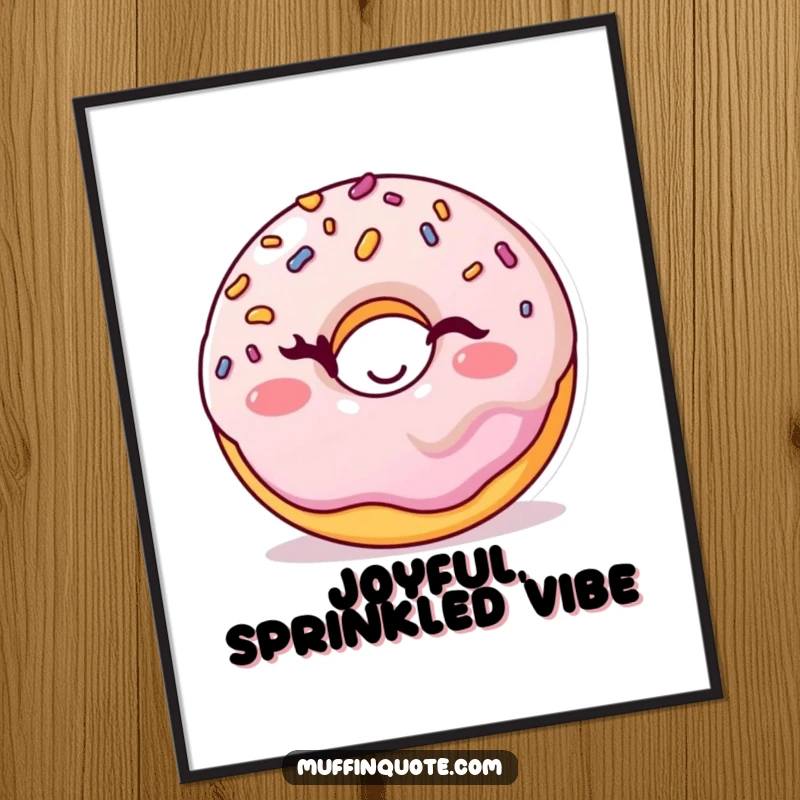 Funny winking donut digital art print of a cheerful sprinkles character, offering playful sweetness and instant decor.