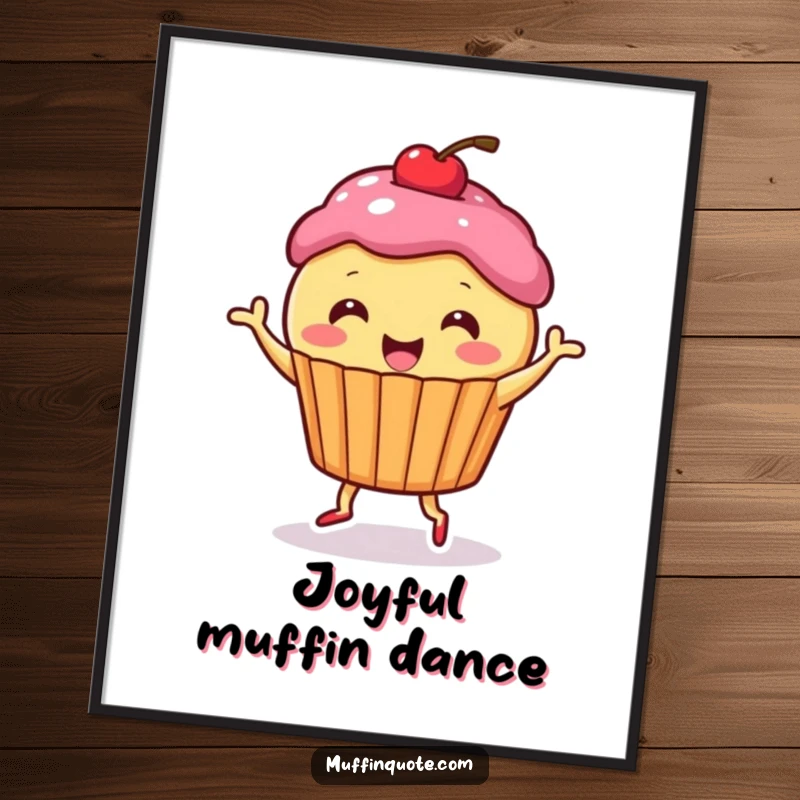 Funny Digital Art: Cute muffin character dancing happily, perfect for sweet decor and as a funny gift.