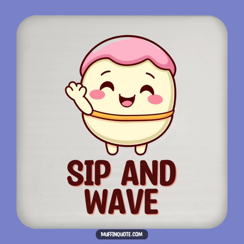 Funny Macaron Waving Drink Coaster - Pastel Character Table Protector