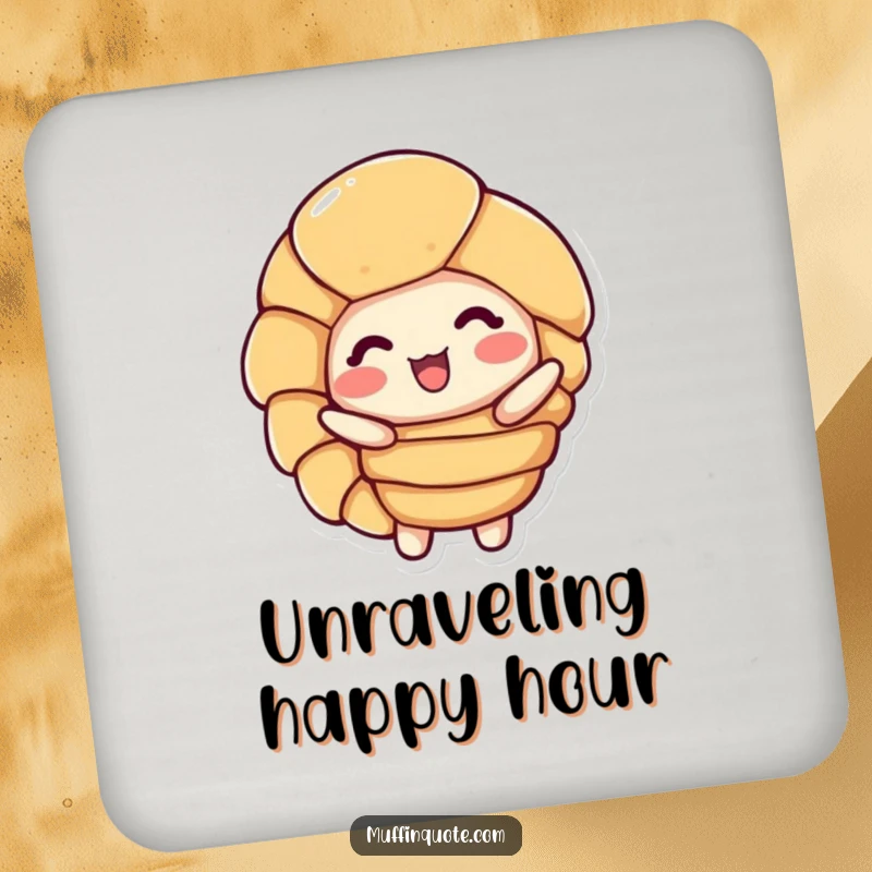 Funny Coaster: A delighted croissant character unfurls its layers, guarding against drink rings.