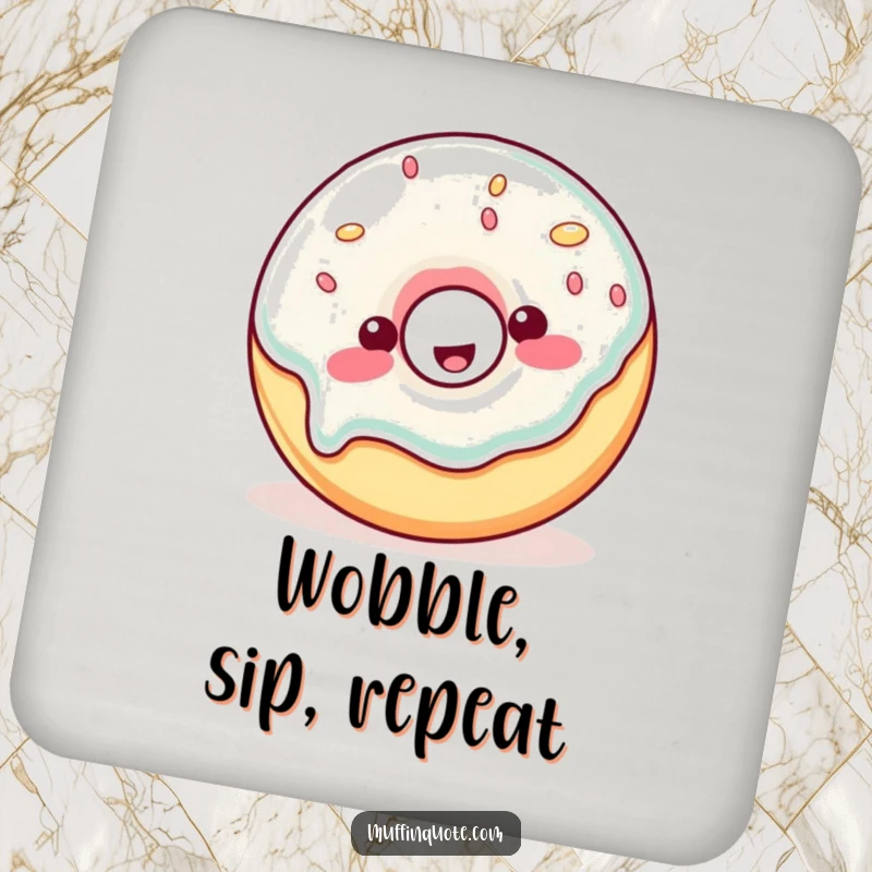 Funny Coaster: A wobbly jelly donut character happily wobbles, guarding against drink rings.