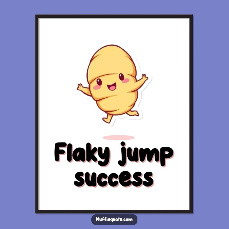 Funny Croissant Leap Poster - Cheerful Pastry Character Art Gift