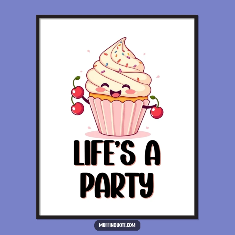 Funny Cupcake Juggling Poster - Cherry Character Wall Art Gift