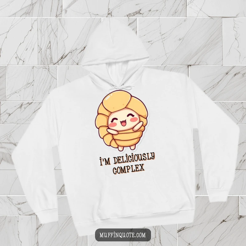 Funny Hoodie: A delighted croissant character happily reveals its rich, buttery layers, inviting warmth.