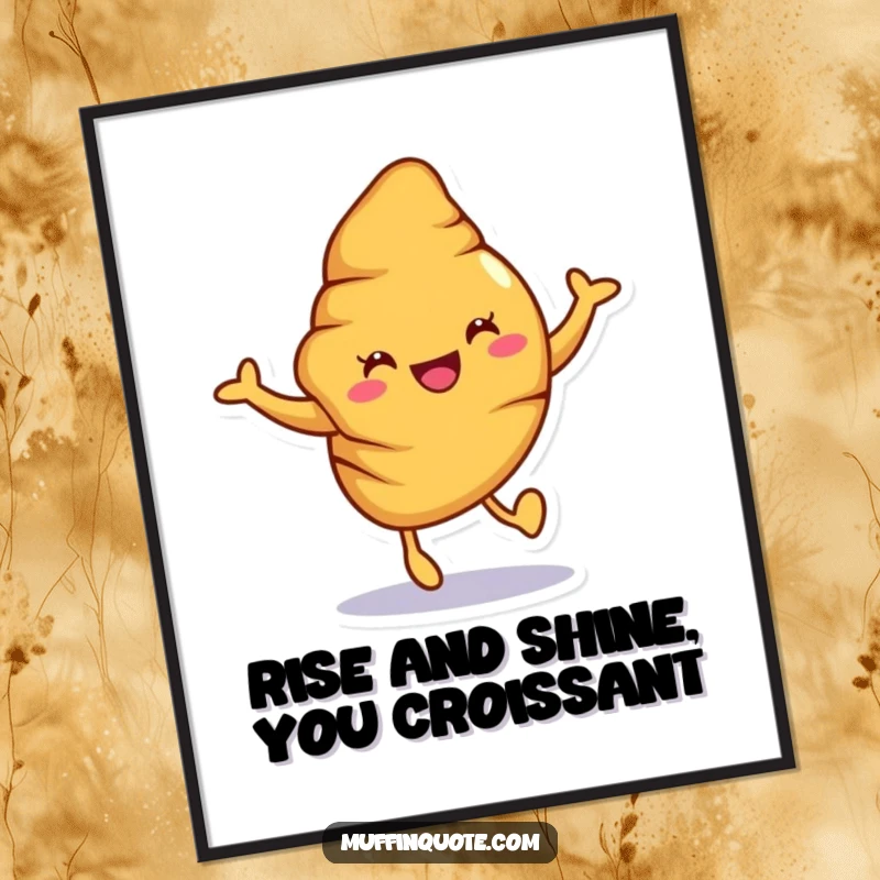 Funny Free Printable Croissant Wall Art: A joyful croissant character doing a little hop, bringing freshly baked cheer.