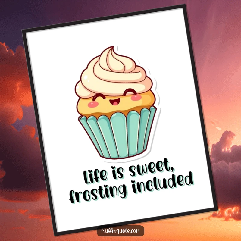 Funny Free Printable Wall Art of a smiling cupcake character wiggling its colorful frosting with joyful abandon.