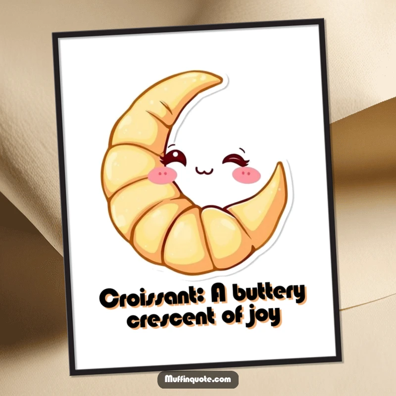 Funny Free Printable Wall Art: A crescent moon shaped croissant character winks cheekily, adding a playful vibe to any room.