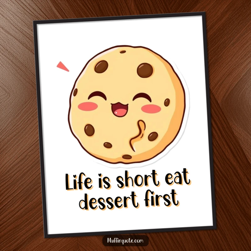 Funny Free Printable Wall Art: A chortling cookie character with a bite missing, exuding playful humor and charm.