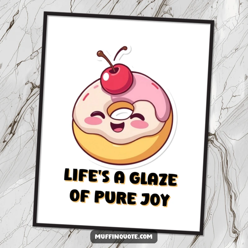 Funny Free Printable Wall Art: A wobbly donut with a cherry on top gives a large, joyful wink.