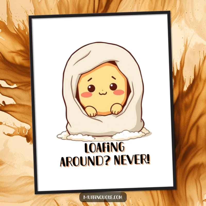 Funny Free Printable Wall Art: Mischievous bread roll peeking from a flour bag, adding kitchen humor!