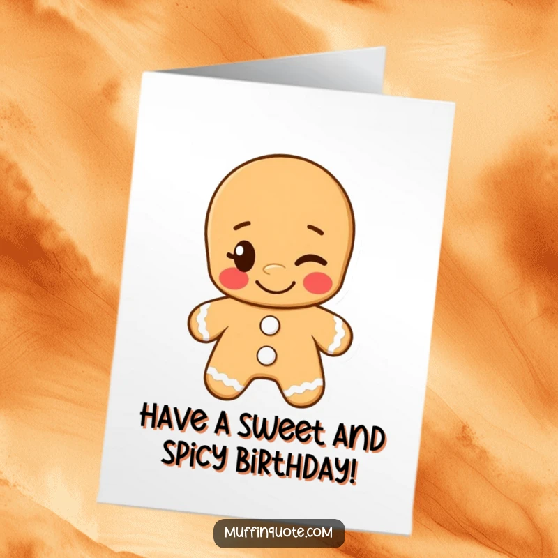 Funny Free Printable Birthday Card: Gingerbread man grinning and winking cheekily, ready for birthday fun!