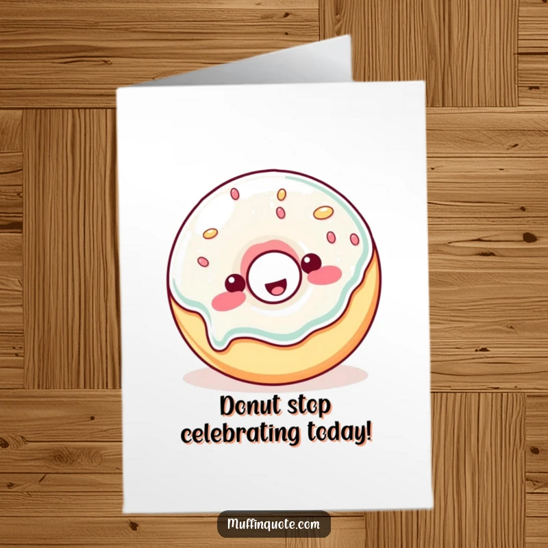 Funny Free Printable Birthday Card: A happy, wobbly jelly donut character jiggles with birthday cheer and sprinkles.