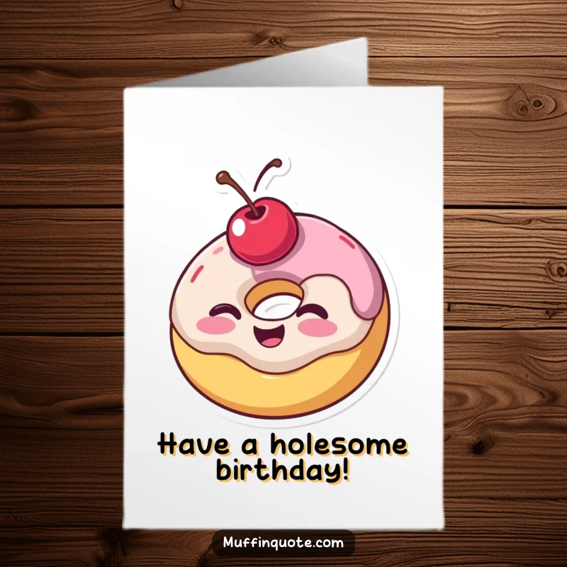 Funny Free Printable Birthday Card: A wobbly donut with a cherry on top gives a big, joyful wink.