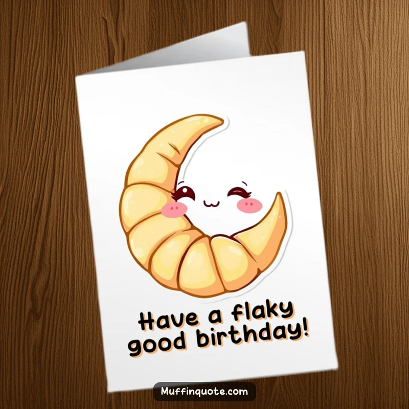 Funny Free Printable Birthday Card: A crescent moon shaped croissant character playfully winks, offering cheeky birthday wishes.