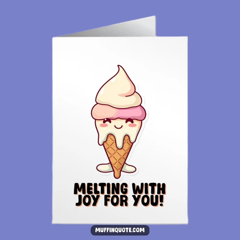 Free Printable Birthday Card: Melting Ice Cream Cone Funny Design for Kids