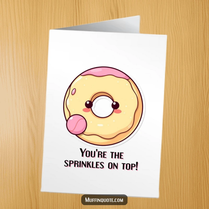 Funny Free Printable Donut Congratulations Card shows a cheerful donut character, with a hole, gleefully bouncing a ball, celebrating success.