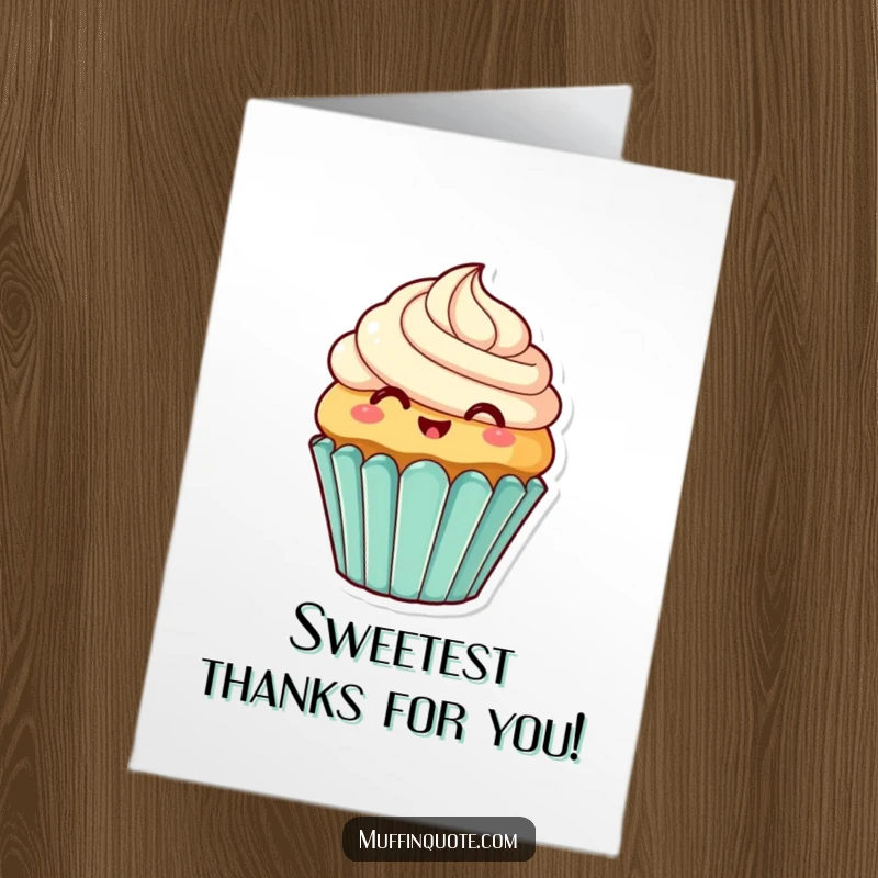 Funny Free Printable Thank You Card featuring a smiling cupcake character wiggling its delectable frosting with sheer joy.
