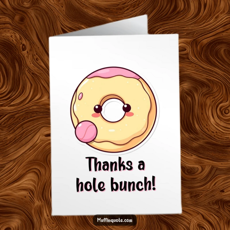 Funny Free Printable Donut Thank You Card with a cheerful donut character bouncing a ball, expressing gratitude with a sweet gesture.