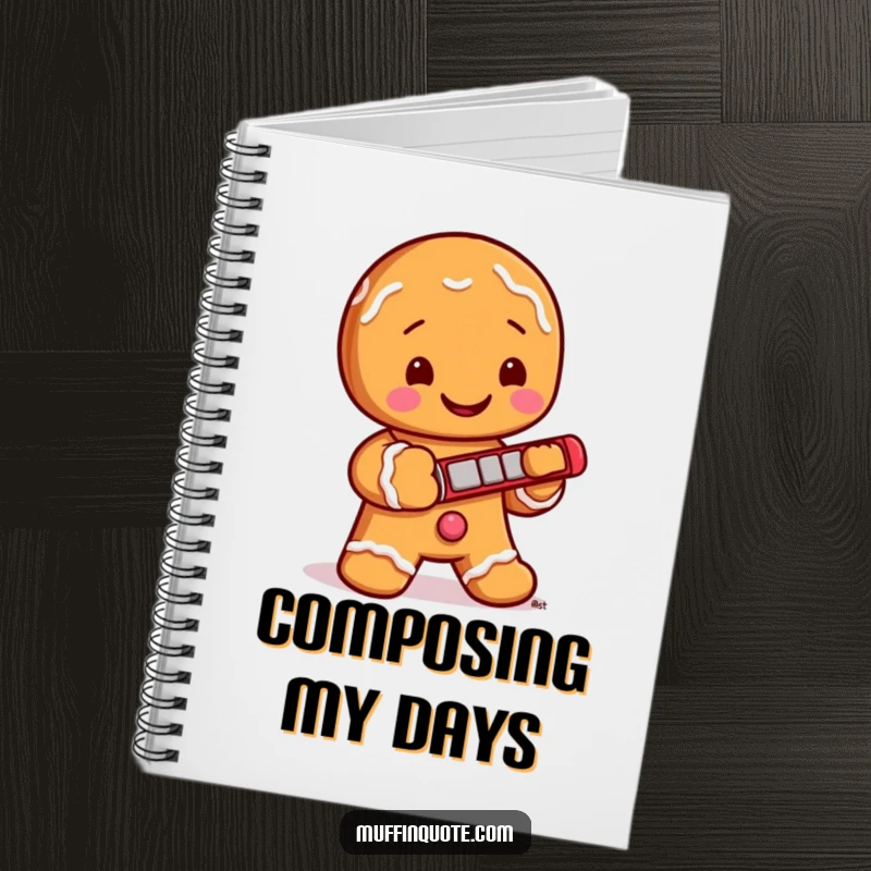 Funny Notebook: A jolly gingerbread man with icing buttons plays a tiny harmonica, ready to inspire your notes and creative ideas.