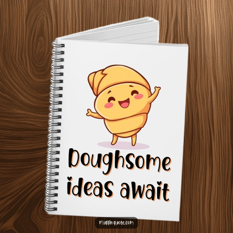 Funny croissant notebook with a pastry doing a jig, designed for note-taking with a dose of buttery, humorous charm.