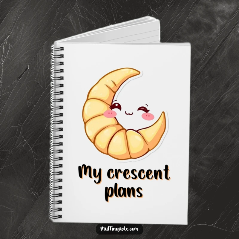 Funny Notebook: A croissant character shaped like a crescent moon winking cheekily, perfect for jotting down playful ideas.