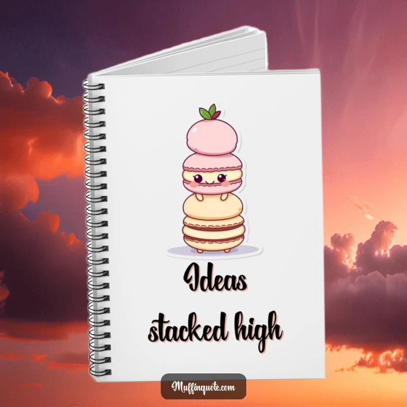 Funny Notebook: A playful macaroon character stacks itself high, inspiring creative writing.