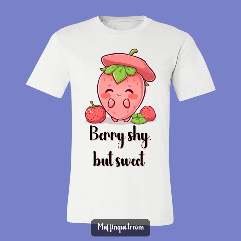 Funny Strawberry Shy T-Shirt: Blushing Character Tee, Ideal Funny Gift for Fruit Fans