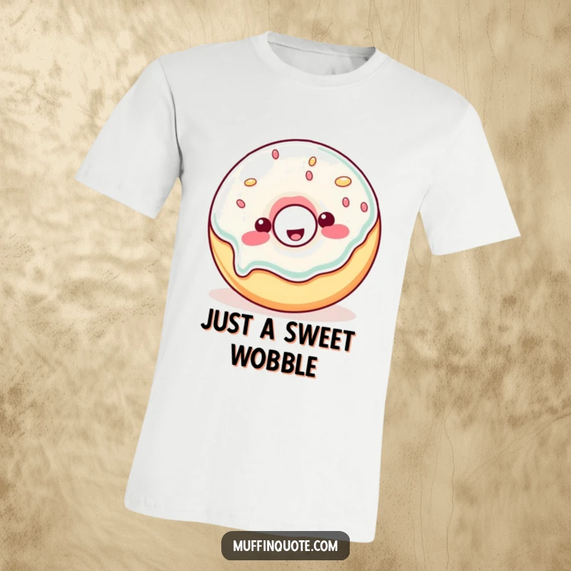 Funny T-Shirt: A jelly donut character wobbles joyfully, dressed in vibrant colors and full of personality.