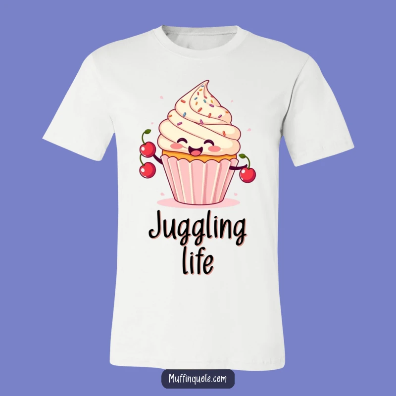 Funny Cupcake Juggling T-Shirt - Smiling Cherry Character Tee Gift