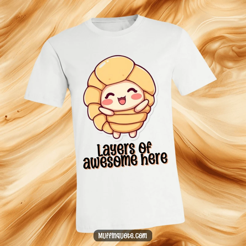Funny T-Shirt: A delighted croissant character joyfully reveals its many flaky layers, a breakfast masterpiece.