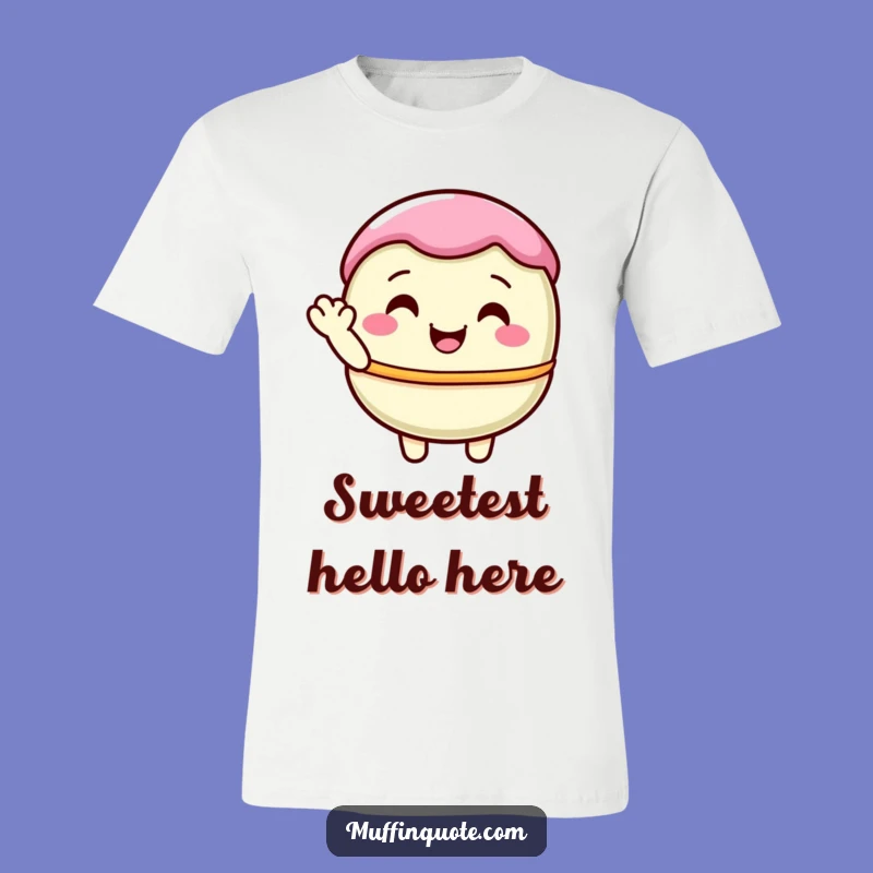 Funny Macaron Waving T-Shirt - Cute Pastel Character Apparel Gift